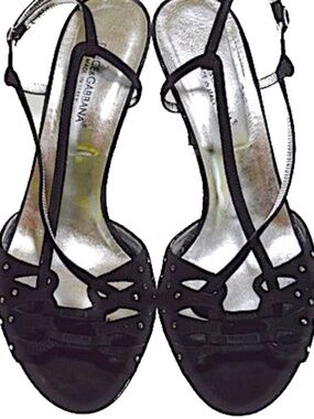 Dolce & Gabbana Swarovski Crystal Strappy Sandals Black Suede Heels Made in 🇮🇹